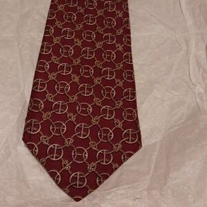 VINTAGE HERMES BURGUNDY & GREY SILK TIE